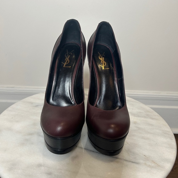 YSL Bordeaux and Black Leather Platform Heels - Picture 5 of 7